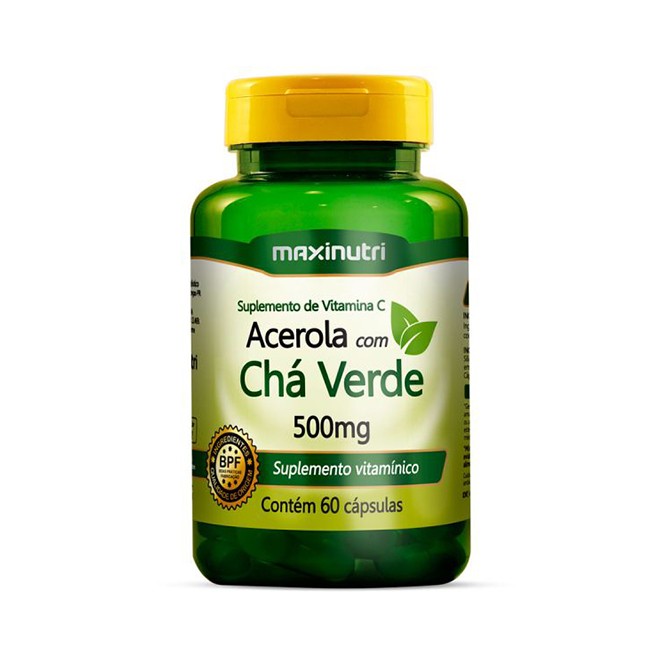 Acerola com Chá Verde 500mg 60 Cápsulas - Maxinutri